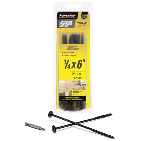 Power Pro Black Lumber-Tite Structural Screws (1/4 in. x 6 in.) - 10 pc