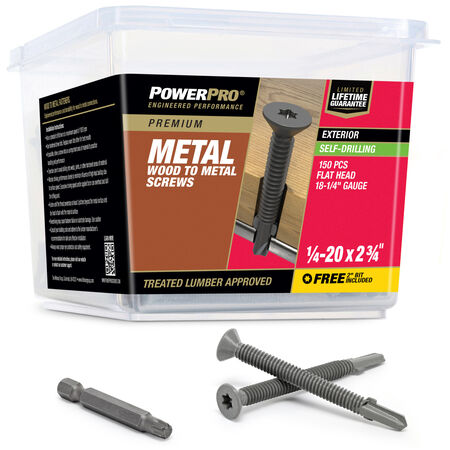 Power Pro Prower Pro Premium Flat Gray Epoxy Self-Drilling Screws (&frac14;"-20 &times; 2-&frac34;") 150pc