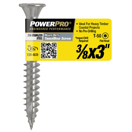 Power Pro 316SS Heavy Duty TimberWood Structural Screws (3/8 in. x 3 in.) - 1pc