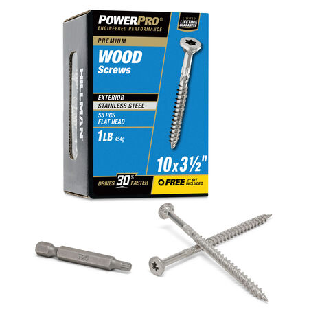 Power Pro Premium 305 Stainless Steel Wood Screws (#10 x 3-1/2 in.) - 55 pc