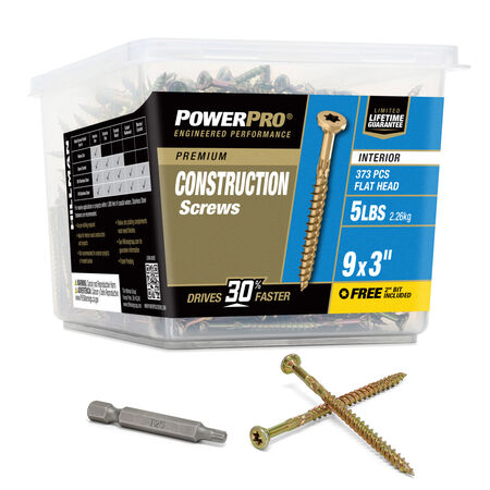 Power Pro Premium Interior Construction Screws (#9 x 3 in.) - 373 pc