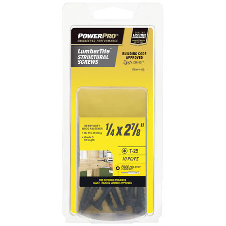 Power Pro Black Lumber-Tite Structural Screws (1/4 in. x 2-7/8 in.) - 10 pc