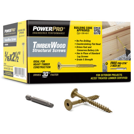 Power Pro TimberWood Bronze Structural Screws (5/16 in. x 2-1/2 in.) - 50pc