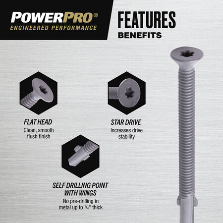 Power Pro Premium Star Drive Flat Sheet Metal Screws (#12-24 x 2 in.) - 42 pc