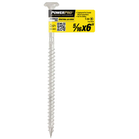 Power Pro 316SS Stainless Steel Structural Lag Screws (5/16 in. x 6 in.) - 1pc