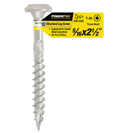 Power Pro 316SS Stainless Steel Structural Lag Screws (5/16 in. x 2-1/2 in.) - 1pc