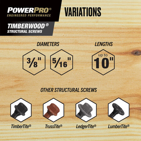 Power Pro TimberWood Structural Screws (3/8 in. x 8 in.) - 1pc