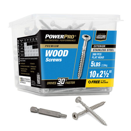 Power Pro Premium 305 Stainless Steel Wood Screws (#10 x 2-1/2 in.) - 388 pc