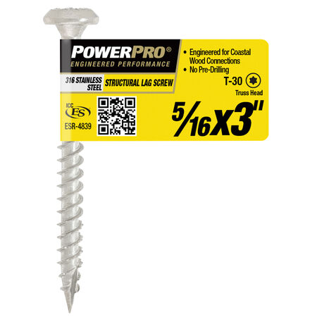 Power Pro 316SS Stainless Steel Structural Lag Screws (5/16 in. x 3 in.) - 1pc