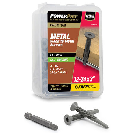 Power Pro Premium Star Drive Flat Sheet Metal Screws (#12-24 x 2 in.) - 42 pc