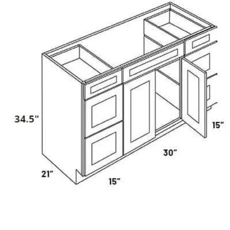 RTA Luxor Harvest 60 in.x 21 in. Double Door and Four Drawer Vanity Sink Base