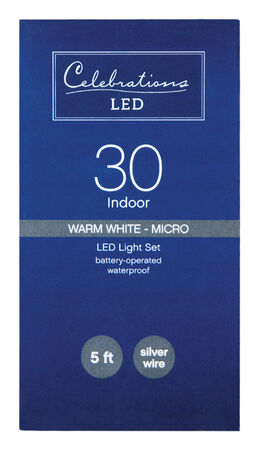 Celebrations LED Battery Operated Micro Wire Light Set Warm White 5 ft. 30 lights