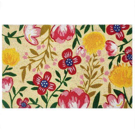 First Concept 18 in. W X 30 in. L Multi-Color Flowers Coir Door Mat