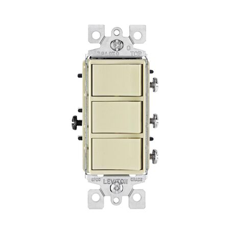 Leviton Decora 15 amps Single Pole Rocker Triple Combination Switch Ivory 1 pk