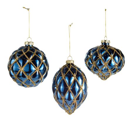 Raz 4 in. Blue and Gold Harlequin Ornament