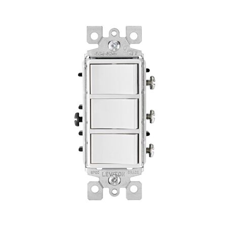 Leviton Decora 15 amps Single Pole Rocker Triple Combination Switch White 1 pk