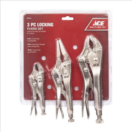 Ace 3 Pack Chrome Vanadium Steel Locking Pliers Set