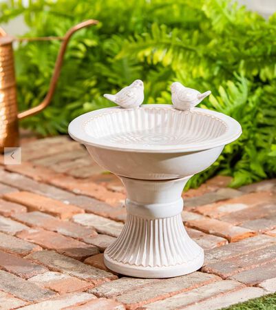 What She Shed Birdbath, Ceramic Debossed Bird