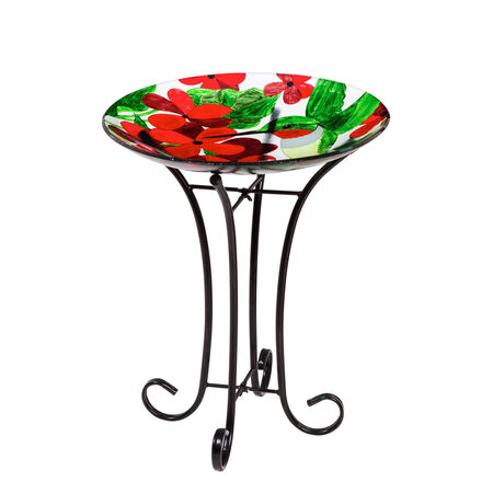 16” Glass Birdbath w/stand hummingbird