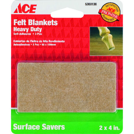 Ace Felt Self Adhesive Blanket Brown Rectangle 2 in. W X 4 in. L 3 pk