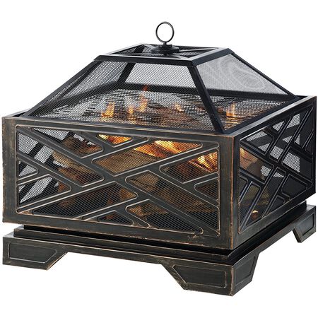 Steel Wood Fire Pit 26 in. x 26 in. Square Deep Bowl in Rubbed Bronze