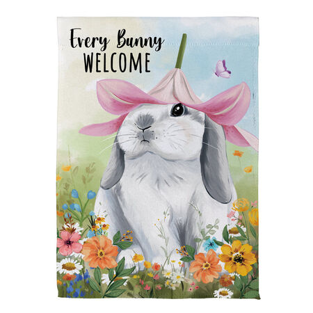 Evergreen Garden Flag Bunny Blooms Flower Time Suede