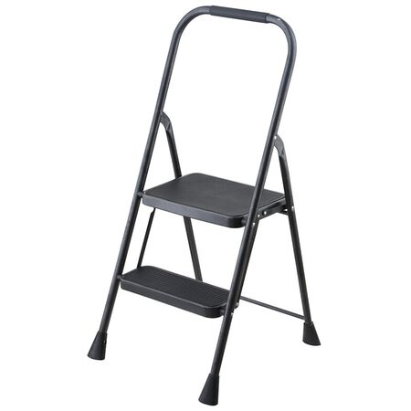 Simple Spaces WK-2062A Folding Type 3 Step Stool, 2 Steps, 200 lb, Steel, Powder-Coated, Gray