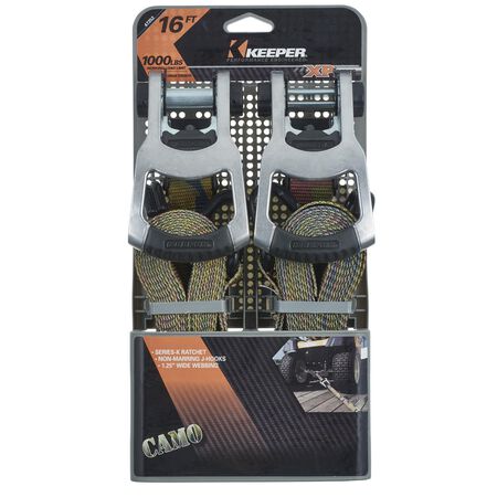 Keeper 1.25 in. W X 16 ft. L Camo Tie Down w/Ratchet 1000 lb 2 pk