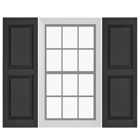 Pontiac Trail Raised Panel Vinyl Shutters 14.5 in. x 67 in. Black Cosmos/Paintable
