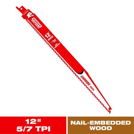Diablo Demo Demon 12 in. Carbide Tipped Nail-Embedded Wood Reciprocating Saw Blade 5/7 TPI 1 pc