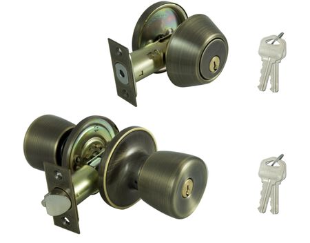 ProSource BS8B1-PS-XCP2 Deadbolt and Entry Lockset, 3 Grade, Tulip Handle, Keyed Alike Key, Brass, Antique Brass