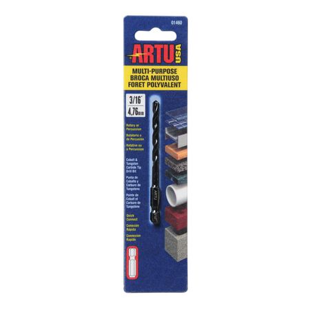 ARTU 3/16 in. X 3-1/2 in. L Carbide Tipped Drill Bit Quick-Change Hex Shank 1 pc