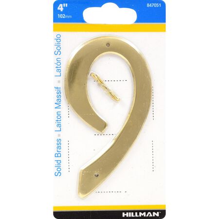 HILLMAN 4 in. Gold Brass Nail-On Number 9 1 pc