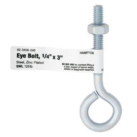 Hampton 1/4 in. X 3 in. L Zinc-Plated Steel Eyebolt Nut Included