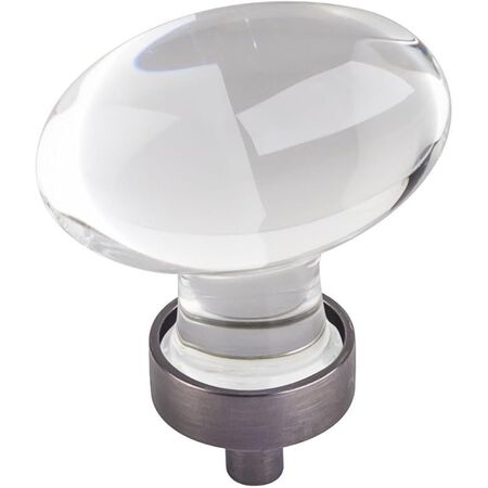 1-5/8" Overall Length Glass Football Cabinet Knob Brushed Pewter