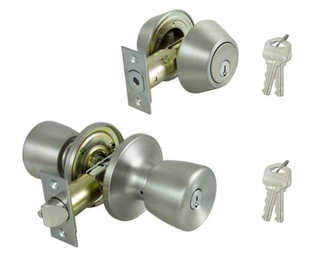 ProSource BS6B1-PS Deadbolt and Entry Lockset, Turnbutton Lock, Knob Handle, Tulip Design, Stainless Steel, 3 Grade, Pack of 2
