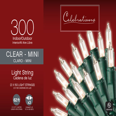 Celebrations Incandescent Mini Clear/Warm White 300 ct String Christmas Lights 62 ft.