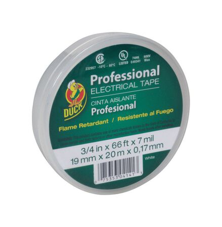 Duck 3/4 in. W x 66 ft. L Vinyl Electrical Tape White