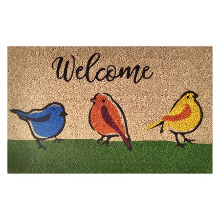 First Concept 18 in. W X 30 in. L Multi-Color Welcome Birds Coir Door Mat