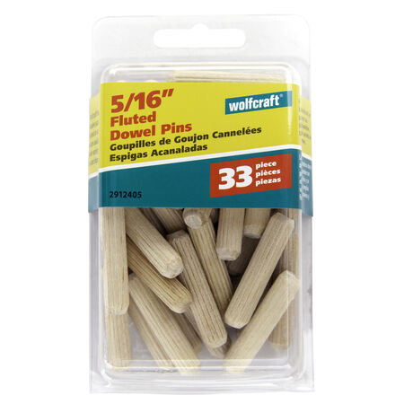 Wolfcraft Fluted Hardwood Dowel Pin 5/16 in. D X 1-1/2 in. L 1 pk Natural