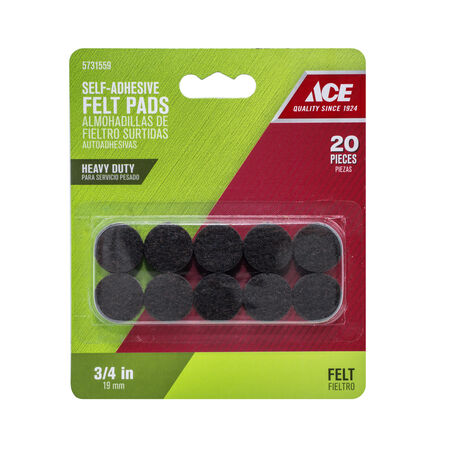 Ace Felt Self Adhesive Protective Pad Brown Round 3/4 in. W 20 pk
