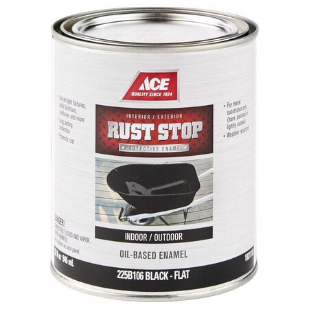 Ace Rust Stop Indoor and Outdoor Flat Black Oil-Based Enamel Rust Prevention Paint 1 qt