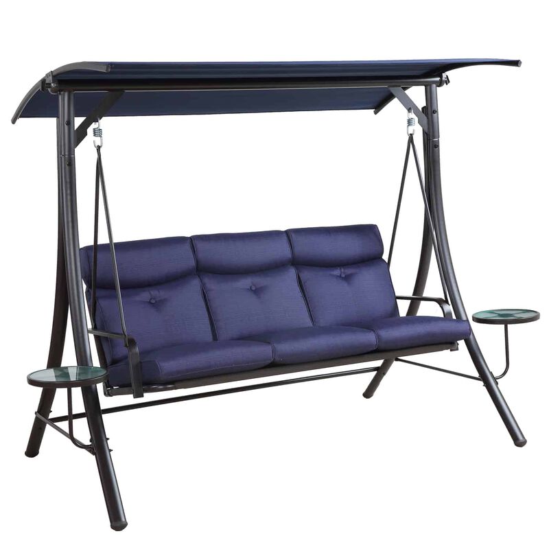 Living Accents 3 person Black Steel Swing Navy Blue | Stine Home + Yard
