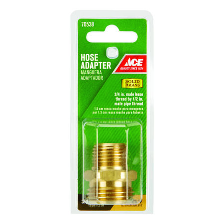 Ace 3/4 in. MHT x 1/2 in. MPT in. Brass Threaded Double Male Hose Adapter