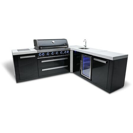 Mont Alpi 805 Black Stainless Steel Island with a 90-degree corner and beverage center