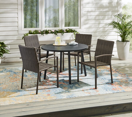 Living Accents 5PC Round Dining Set Black/Woven Wicker