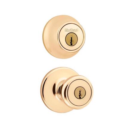 Kwikset Tylo Polished Brass Deadbolt and Entry Door Knob 1-3/4 in.
