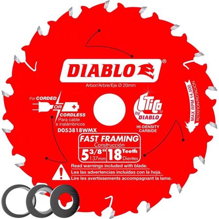 Diablo 5-3/8 in. D X 20 mm Fast Framing TiCo Hi-Density Carbide Trim Saw Blade 18 teeth 1 pk