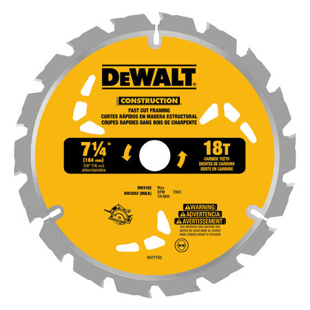 DeWalt 7-1/4 in. D X 5/8 in. Carbide Circular Saw Blade 18 teeth 1 pk