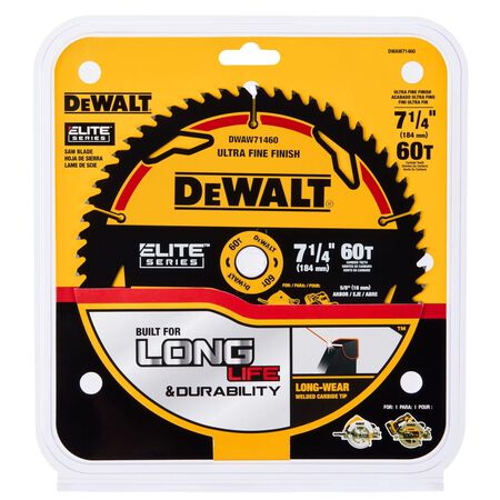 DeWalt Elite 7-1/4 in. D X 5/8 in. Tungsten Carbide Tipped Circular Saw Blade 60 teeth 1 pk